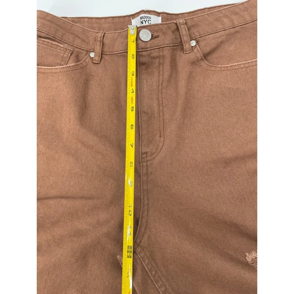 Women’s 100% Cotton High Rise Brown Distressed Wide Leg Jeans Size 11 - Picture 8 of 12